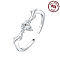 925 Sterling Silver Adjustable Open Cuff Rings, with Cubic Zirconia, Deer, Inner Diameter: 18mm