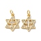 Brass Micro Pave Cubic Zirconia Pendants, Cadmium Free & Lead Free, with Shell and Jump Ring, Real 18K Gold Plated, Star, 16x12x2mm, Hole: 3mm