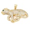 Brass Micro Pave Cubic Zirconia Pendants, Cadmium Free & Lead Free, Leopard Charms, Real 18K Gold Plated, 20x35.5x6mm, Hole: 4x3mm