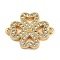 Rack Plating Brass Micro Pave Clear Cubic Zirconia Clover Connector Charms, Long-Lasting Plated, Lead Free & Cadmium Free, Real 18K Gold Plated, 16x19.5x2.5mm, Hole: 1.2mm