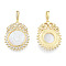 Brass Micro Pave Clear Cubic Zirconia Pendants, with Shell, Nickel Free, Real 18K Gold Plated, Flat Round with Saint, Creamy White, 29x23x4mm, Hole: 3x6mm