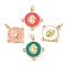 Brass Micro Pave Cubic Zirconia Pendants, with Jump Ring and Enamel, Real 18K Gold Plated, Lead Free & Cadmium Free, Flat Round, Mixed Color, 21.5x20x3mm, Hole: 3mm