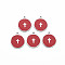 304 Stainless Steel Enamel Pendants, Stainless Steel Color, Flat Round with Cross, FireBrick, 17.5x15x1mm, Hole: 1.2mm
