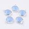 Silver Color Plated Brass Glass Flat Round Charms, Faceted, Cornflower Blue, 12x8.5x3mm, Hole: 1.5mm