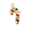 Brass Micro Pave Cubic Zirconia Pendants, Enamel Style, Christmas Candy Cane, Rack Plating, Cadmium Free & Lead Free, Long-Lasting Plated, with Jump Ring, Real 18K Gold Plated, 24.5x11.5x4mm, Hole: 2.5mm