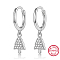 Anti-Tarnish Christmas Trees Cubic Zirconia Dangle Hoop Earrings, Rhodium Plated 925 Sterling Silver Earrings with S925 Stamp, Platinum, 21x6mm