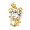 Rack Plating Brass Micro Pave Cubic Zirconia Pendants, Cadmium Free & Lead Free, Long-Lasting Plated, Mouse Charms, Real 18K Gold Plated, 16x11x5mm, Hole: 5x4mm