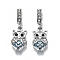 Alloy European Dangle Charms, with Crystal & Jet Rhinestone and Enamel, Large Hole Pendants, Owl, Platinum, Turquoise, 27mm, Hole: 5mm, Owl: 17x10x2mm