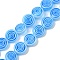 Handmade Lampwork Beads Strands, Flat Round with Vortex, Deep Sky Blue, 7.5~8.5x3mm, Hole: 0.6mm, about 46~49pcs/strand, 14.06~14.57''(35.7~37cm)
