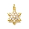 Brass Micro Pave Cubic Zirconia Pendants, Snowflake Charms, Lead Free & Cadmium Free, Real 18K Gold Plated, Rack Plating, with Jump Ring, Real 18K Gold Plated, 18.5x14x4mm, Hole: 3mm