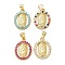 Brass Micro Pave Cubic Zirconia Pendants, Oval with Virgin Mary, Rack Plating, Cadmium Free & Lead Free, Long-Lasting Plated, Real 18K Gold Plated, Mixed Color, 20x15x2.5mm, Hole: 4x3.5mm