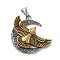 304 Stainless Steel Pendants, Moon with Eagle Charm, Antique Silver & Antique Golden, 46x41x4.5mm, Hole: 9x5mm