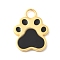 925 Sterling Sliver Black Enamel Charms, Golden, with 925 Stamp, Paw Print, 15x11.5x1.5mm, Hole: 2.5mm