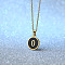 Alloy Black Enamel Flat Round with Letter Pendant Necklaces for Women, Golden, Letter O, 17.72 inch(45cm)