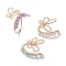 3Pcs 3 Style Light Gold Brass Wire Wrap Butterfly Open Cuff Rings, Natural Mixed Gemstone Round Beaded Stackable Rings, Inner Diameter: 20mm, 1Pc/style