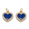 Brass Micro Pave Clear Cubic Zirconia Pendants, with Enamel, Real 18K Gold Plated, Long-Lasting Plated, Heart, Midnight Blue, 12x11x2mm, Hole: 3.2mm