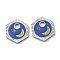 304 Stainless Steel Charms, with Enamel, Hexagon with Moon Pattern Charms, Stainless Steel Color, 11x10x1mm, Hole: 2mm