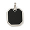 304 Stainless Steel Pendants, with Black Acrylic, Octagon Charm, Stainless Steel Color, 20x18x3mm, Hole: 3x5mm