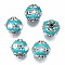 Handmade Indonesia Beads, with Crystal Rhinestone and Brass Findings, Round, Antique Silver, Dark Turquoise, 17x16.5mm, Hole: 1.8mm