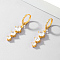 S925 Sterling Silver Flat Round Leverback Earrings, with Clear Cubic Zirconia, Golden, 35x7mm