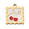 304 Stainless Steel Enamel Pendants, Real 18K Gold Plated, Square Charm, Cherry, 19.5x16.5x1.5mm, Hole: 2mm
