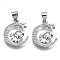 Brass Micro Pave Cubic Zirconia Pendants, Moon with Cattle, Nickel Free, Real Platinum Plated, 17.5x14.5x3mm, Hole: 3x4.5mm