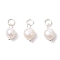 Natural Cultured Freshwater Pearl Two Sides Polished Charms, with 304 Stainless Steel Open Jump Rings, Creamy White, Silver, 12x7mm, Hole: 3mm