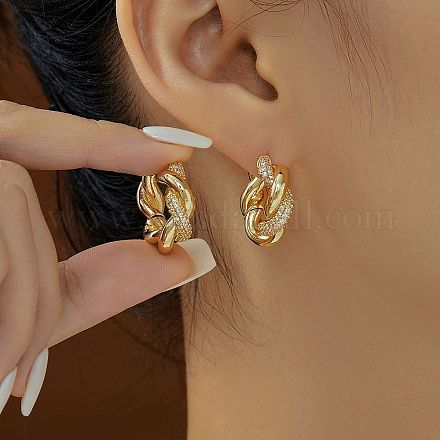 Элегантные витые серьги-кольца из латуни с прозрачным кубическим цирконием XZ3454-1-1