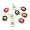 Real 18K Gold Plated Brass Enamel Pendants, with Jump Rings, Long-Lasting Plated, Rectangle with Lion, Mixed Color, 21x16x5mm, Hole: 3.5mm