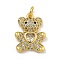 Rack Plating Brass Micro Pave Cubic Zirconia Pendants, Long-Lasting Plated, Cadmium Free & Lead Free, Bear, Real 18K Gold Plated, 18x13.5x4mm, Hole: 3.5mm
