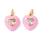 Rack Plating Brass Clear Cubic Zirconia Charms, with Enamel, Cadmium Free & Lead Free, Real 18K Gold Plated, Heart, PeachPuff, 14x12x4mm, Jump Ring: 6x1mm, 4mm iner Diameter