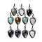 Natural & Synthetic Mixed Gemstone Pendants, Brass Shield Charms, Antique Silver, Lead Free & Cadmium Free, Mixed Dyed and Undyed, 45.5x26.5x7mm, Hole: 7x5mm