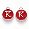 Platinum Plated Alloy Enamel Charms, Cadmium Free & Lead Free, Enamelled Sequins, Flat Round with Letter, Red, Letter.K, 14x12x2mm, Hole: 1.5mm