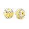 Opaque Acrylic Rhinestone Beads, Round with Flower, with Resin and Iron Chains & Imitation Pearls, Yellow, 20x18mm, Hole: 3mm