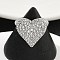 Heart Brass Micro Pave Cubic Zirconia Cuff Rings for Women, Cadmium Free & Lead Free, Rack Plating, Platinum, Clear, 15.4~16.8mm