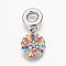 304 Stainless Steel Rhinestone European Dangle Charms, with Enamel, Large Hole Pendants, Flower, Antique Silver, 25mm, Hole: 5mm, Pendant: 14.5x12x3mm