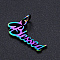 Ion Plating(IP) 201 Stainless Steel Pendants, with Jump Rings, Word Blessed, Rainbow Color, 9x19x1mm, Hole: 3mm