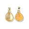 Natural Yellow Quartz Charms, with Golden Plated Brass Findings, Faceted Teardrop, 14.5x10x5.5mm, Hole: 4mm
