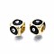 Brass European Beads, with Enamel, Large Hole Beads, Real 18K Gold Plated, Nickel Free, Cube with Evil Eye, Black, 9x10x10mm, Hole: 4mm