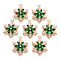 Christmas Brass Glass Pendants, Long-Lasting Plated, Snowflake, Light Gold, Sea Green, 21x16x3mm, Hole: 1.6mm