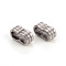 Tarnish Resistant 201 Stainless Steel Slide Charms/Slider Beads, For Leather Cord Bracelets Making, Peanut Shape with Line Pattern, Stainless Steel Color, 12x6.5x4.8mm, Hole: 9x4mm