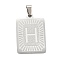 Non-Tarnish 304 Stainless Steel Pendants, Rectangle with Alphabet, Letter.H, 30x20x1.5mm, Hole: 3x6mm