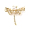 Brass Micro Pave Clear Cubic Zirconia Pendants, Cadmium Free & Lead Free, with Shell, Real 16K Gold Plated, Dragonfly, Clear, 30~30.5x31x11mm, Hole: 2mm