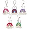 Polycotton Rainbow Keychain, with Alloy Rings and Clasp, Mixed Color, 100mm