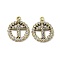 304 Stainless Steel Pendants, with Crystal Rhinestone, Ring with Cross Charms, Real 14K Gold Plated, 17x14x2mm, Hole: 1.5mm