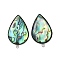 304 Stainless Steel Pave Natural Paua Shell Stud Earring Findings, Teardrop, Stainless Steel Color, 31x19mm, Hole: 1.8mm, Pin: 1mm
