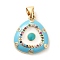 Real 18K Gold Plated Brass Clear Cubic Zirconia Pendants, with Enamel, Cadmium Free & Nickel Free & Lead Free, Triangle with Evil Eye, Deep Sky Blue, 18x15.5x3mm, Hole: 5x3.5mm