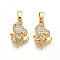 Brass Micro Pave Cubic Zirconia Pendants, Cadmium Free & Lead Free, Fox Charms, Real 18K Gold Plated, 17x10.5x4~4.5mm, Hole: 2.5x5mm