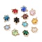 Glass Pendants, with Brass Findings, Light Gold, Flower, Mixed Color, 17x13x5.5mm, Hole: 1.4mm
