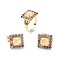 Natural Yellow Agate & Amethyst Rectangle Adjustable Ring, Real 18K Gold Plated Brass Wide Ring for Women, US Size 7 1/4(17.5mm)